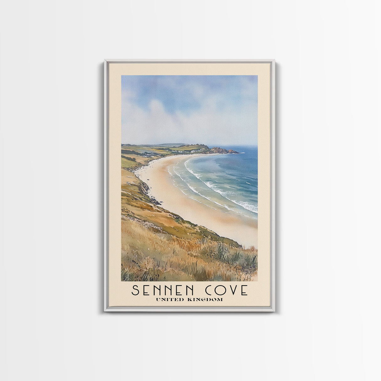 Sennen Cove, United Kingdom Watercolor Beach Print, Vacation Gift, United Kingdom Wall Art, Beach Painting, Beach Decor, Beach Painting