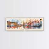 Bruges Belgium Travel Art, City Art, Framed Canvas Print or Metal Wall Art, Europe Travel Poster, Panoramic Wall Art, Extra Wide Wall Art
