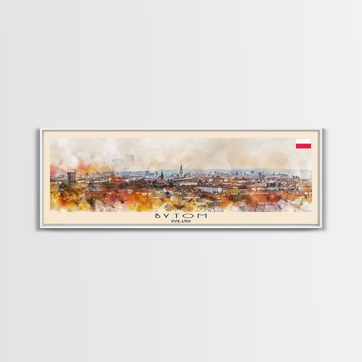 Bytom Poland Panoramic Travel Poster, Framed Canvas Print or Metal Wall Art, Travel Art, Home Decor, Panoramic Painting, Midcentury Art