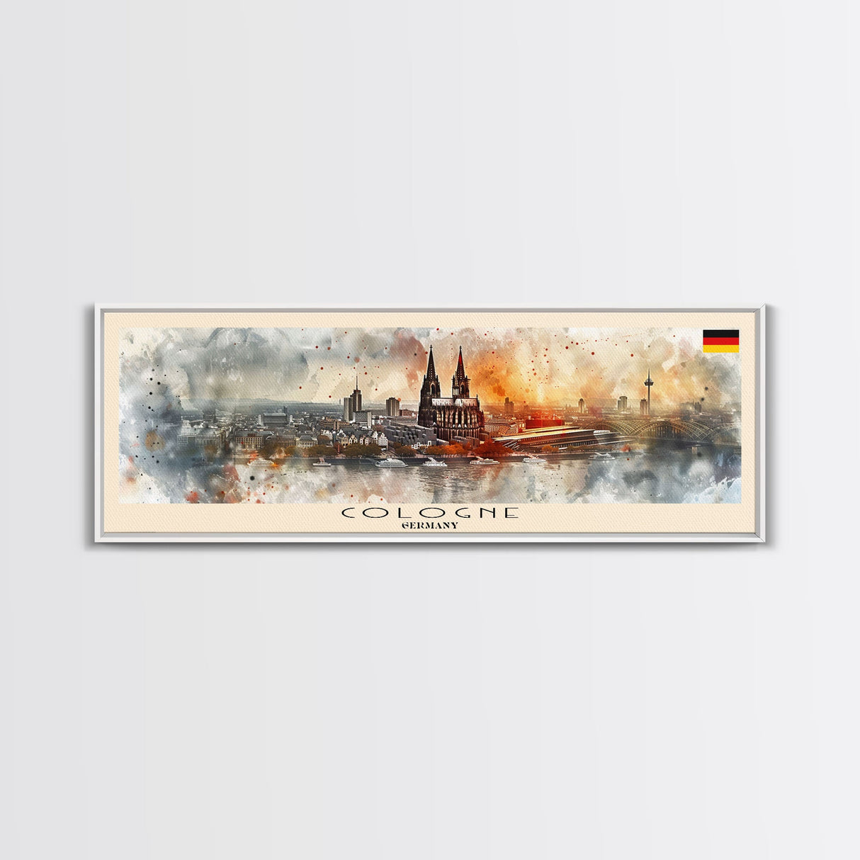 Cologne Germany Panoramic Travel Poster, Framed Canvas Print or Metal Wall Art, Travel Art, Home Decor, Panoramic Painting, Midcentury Art