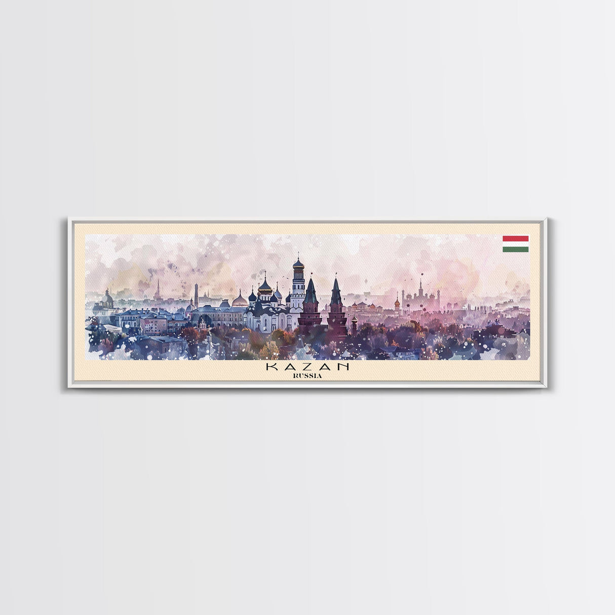 Kazan Russia Panoramic Travel Poster, Framed Canvas Print or Metal Wall Art, Travel Art, Home Decor, Panoramic Painting, Midcentury Art