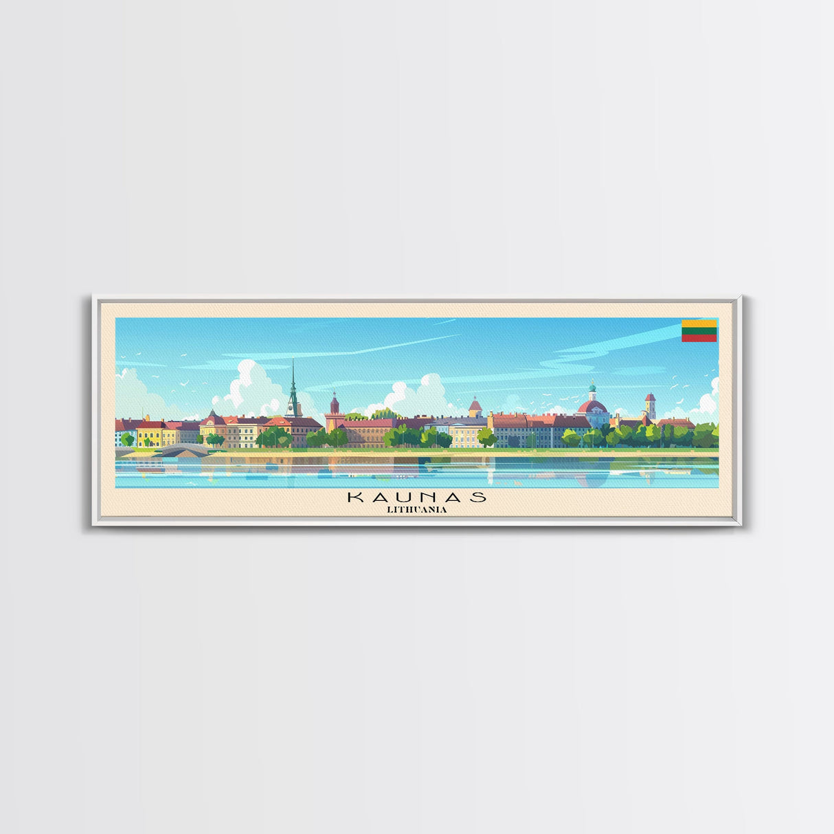 Kaunas Lithuania Travel Print Wall Art, Panoramic City Art, Travel Art, Wall Decor, Vacation Gift, Framed Canvas Print Or Metal Art