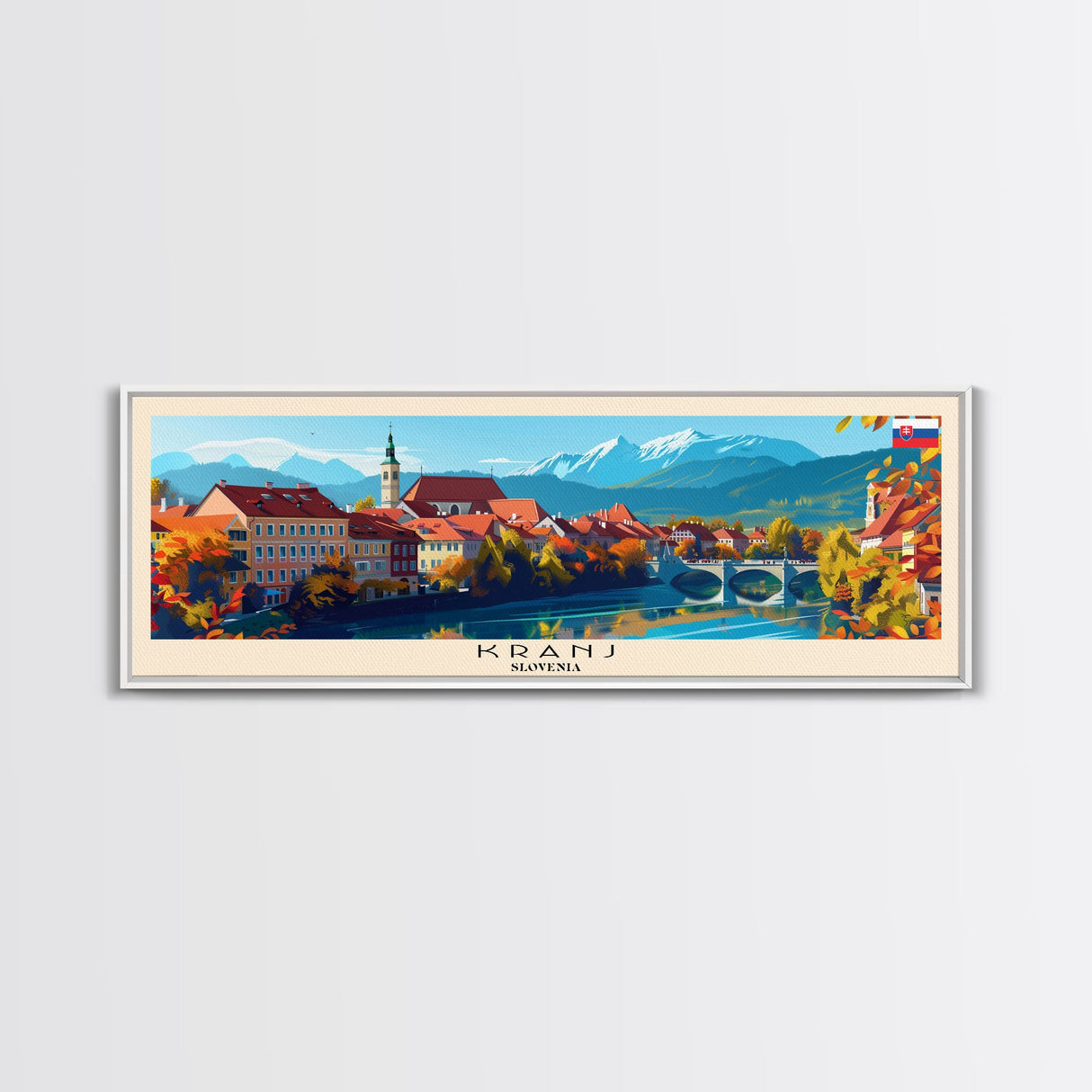 Kranj Slovenia Wall Art, Panoramic Travel Poster, Panoramic Framed Canvas Print, City Wall Art, Wall Hanging Home Decor, Travel Art