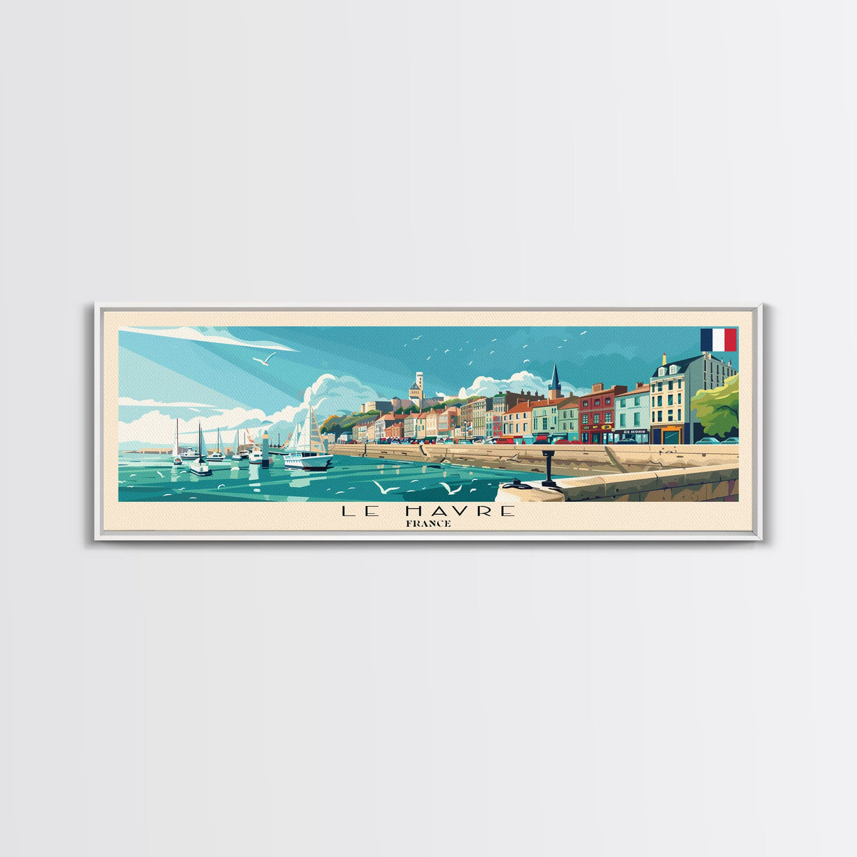 Le Havre France Panoramic Travel Poster, Framed Canvas Print or Metal Wall Art, Travel Art, Home Decor, Panoramic Painting, Midcentury Art