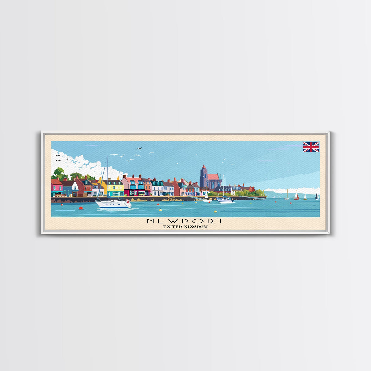 Newport United Kingdom Travel Print Wall Art, Panoramic City Art, Travel Art, Wall Decor, Vacation Gift, Framed Canvas Print Or Metal Art