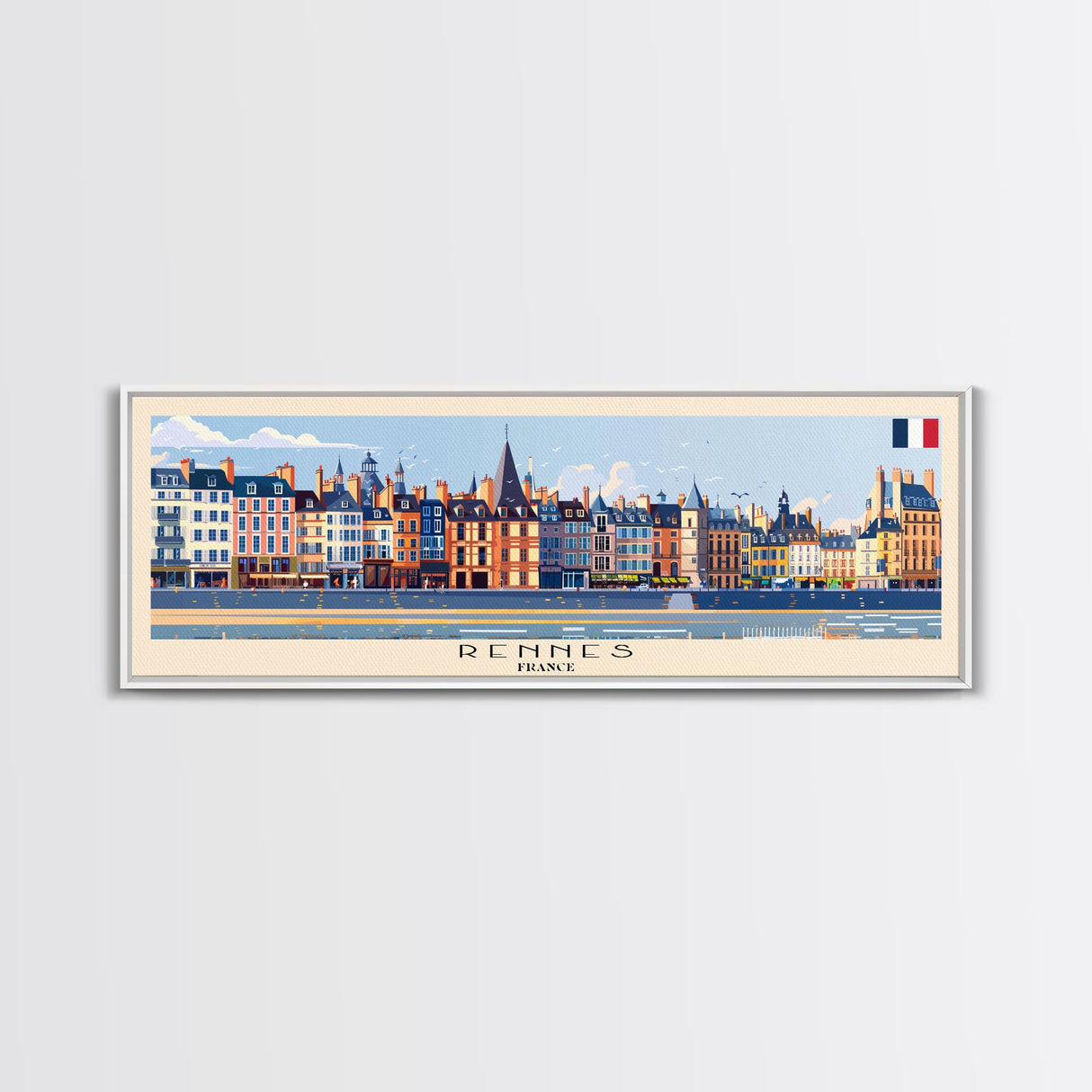 Rennes France Panoramic Travel Poster, Framed Canvas Print or Metal Wall Art, Travel Art, Home Decor, Panoramic Painting, Midcentury Art