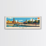 Seville Spain Panoramic Travel Poster, Framed Canvas Print or Metal Wall Art, Travel Art, Home Decor, Panoramic Painting, Midcentury Art