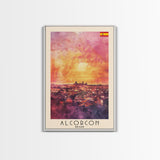 Alcorcón Spain Sunset Skyline Travel Poster Art, Framed Canvas Print, Beautiful Wall Art for Living Room or Bedroom, Home Decoration