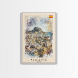 Alicante Spain Coastal City Travel Poster Art, Framed Canvas Print, Stunning Wall Art for Living Room, Bedroom Decor, Home Decoration