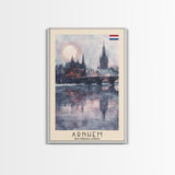 Arnhem Netherlands Travel Poster Framed Canvas Print, Wall Art, Home Decor, Vacation Print, Watercolor Painting, Cityscape Art