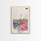 Berlin Germany Travel Poster Framed Canvas Print, Modern Art, Home Decor, Wall Art, Minimalist Travel Print, Cityscape Art