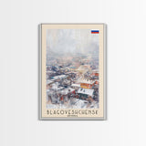 Blagoveshchensk Russia Travel Poster Framed Canvas Print, Wall Art, Home Decor, Travel Print, Winter Scene, Original Art