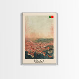 Braga Portugal Travel Poster Framed Canvas Print, Wall Art, Home Decor, Travel Print, Sunset Scene, Boho Art, Original Art