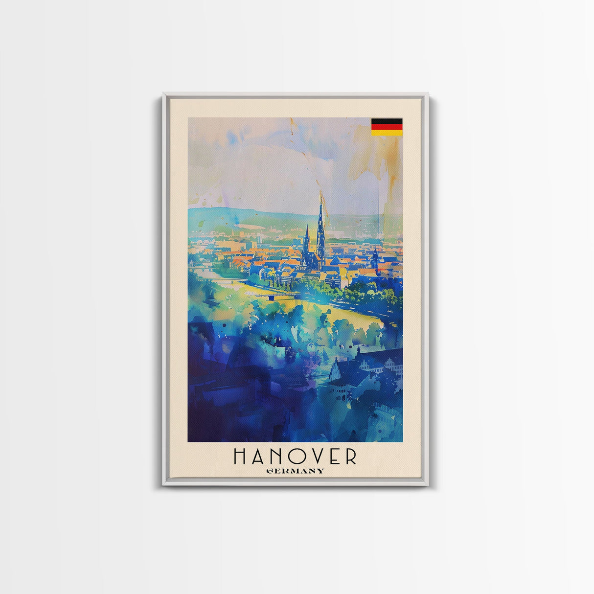 Hanover Germany Cityscape Framed Canvas Print, Wall Art for Living Room Decor, Office Art, Home Decor, Skyline Poster Art, Travel Poster Art