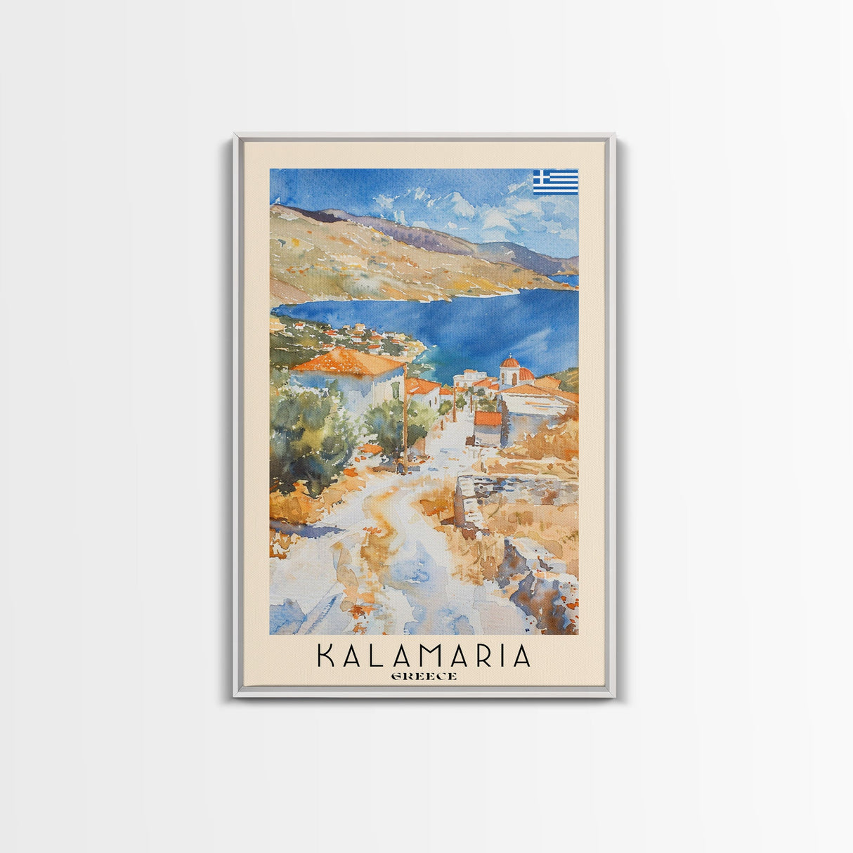 Kalamaria Greece Coastal View, Framed Canvas Print, Travel Poster, Nautical Wall Art, Living Room Decor, Greek Cityscape, Seaside Home Decoration
