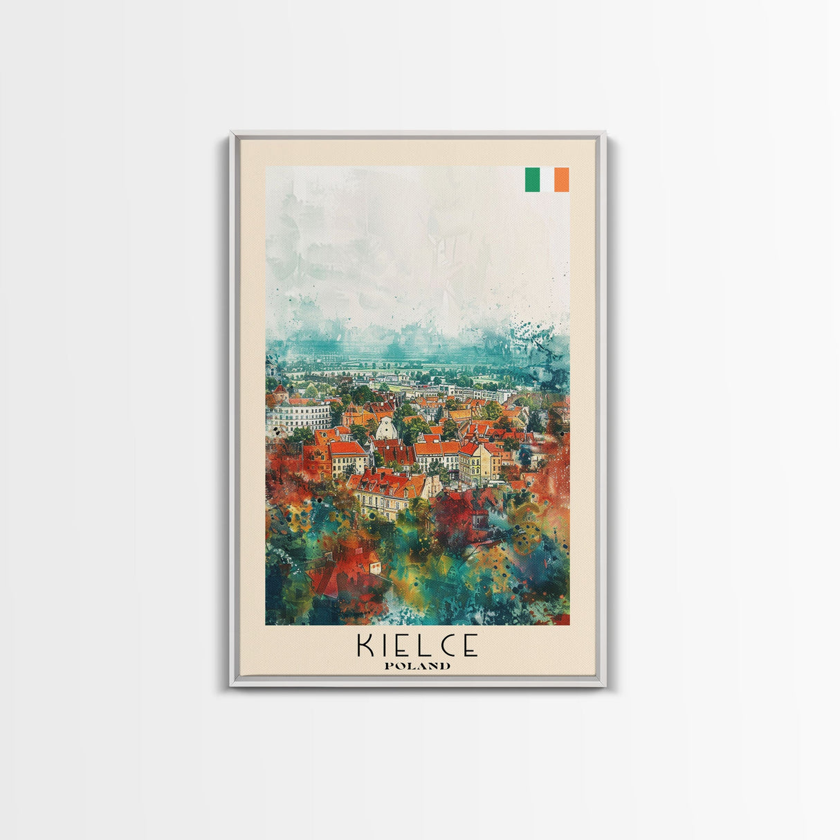 Kielce Poland Historic Cityscape, Framed Canvas Print, Travel Poster, Wall Art, Home Decor, Living Room Decoration, Polish Urban Art