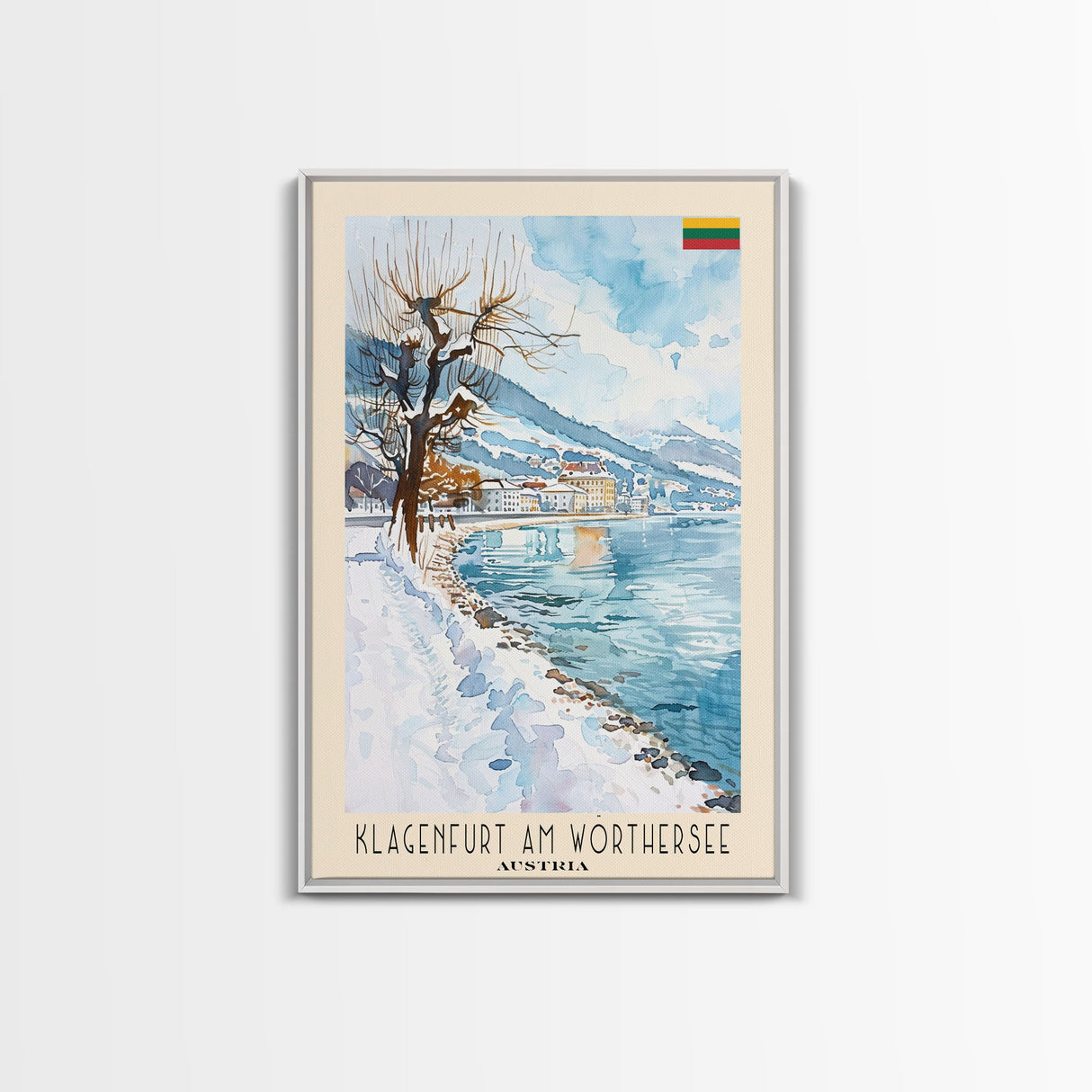 Klagenfurt Austria Alpine Cityscape, Framed Canvas Print, Travel Poster, Wall Art, Home Office Decor, Austrian Urban Artwork, Landscape Painting