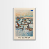 Murmansk Russia Travel Poster Framed Canvas Print, Coastal Cityscape, Watercolor Painting, Wall Art, Home Decoration, Travel Print, Unique Gift