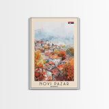 Novi Pazar Serbia Travel Poster Framed Canvas Print, Watercolor Painting, Scenic Wall Art, Home Decor, Serbian Landscape, Cultural Art