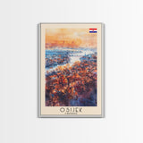 Osijek Croatia Travel Poster Framed Canvas Print, Watercolor Painting, Scenic Wall Art, Home Decor, Croatian Landscape, Rustic Art