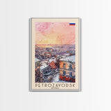 Petrozavodsk Russia Travel Poster Framed Canvas Print, Watercolor Painting, Scenic Wall Art, Home Decor, Russian Landscape, Modern Art