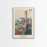 Prato Italy Travel Poster Framed Canvas Print, Watercolor Painting, Scenic Wall Art, Home Decor, Italian Landscape, Vibrant Art