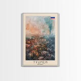 Tyumen Russia Travel Poster Framed Canvas Print, Watercolor Painting, Urban Wall Art, Home Decor, Russian Cityscape, Classic Art