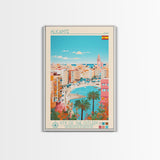 Alicante Spain Travel Poster Framed Canvas Print, Midcentury Modern Art, Pop Art Decor, Wall Art, Vacation Gift, Living Room Decoration, Scenic Print