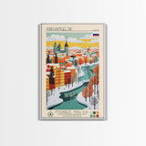 Arkhangelsk Russia Travel Poster Framed Canvas Print, Midcentury Modern Art, Pop Art Wall Decor, Home Decor, Vacation Gift, Living Room Art