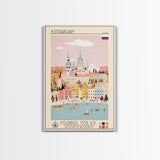 Astrakhan Russia Travel Poster Framed Canvas Print, Midcentury Modern Art, Pop Art Wall Decor, Home Decor, Vacation Gift, Living Room Art