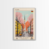 Bonn Germany Travel Poster Framed Canvas Print, Midcentury Modern Art, Pop Art Wall Decor, Home Decor, Living Room Art, Cultural Gift