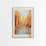 Cambridge United Kingdom Travel Poster Framed Canvas Print, Midcentury Modern Art, Pop Art Wall Decor, Home Decor, Vacation Gift, Living Room Art
