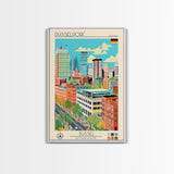 Düsseldorf Germany Travel Poster Framed Canvas Print, Midcentury Modern Art, Pop Art Wall Decor, Home Decor, Vacation Gift, Office Art