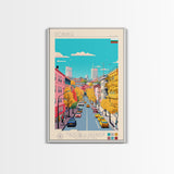 Dobrich Bulgaria Travel Poster Framed Canvas Print, Midcentury Modern Art, Pop Art Wall Decor, Home Decor, Vacation Gift, Living Room Art