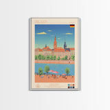 Dresden Germany Travel Poster Framed Canvas Print, Midcentury Modern Art, Pop Art Wall Decor, Home Decor, Vacation Gift, Living Room Art