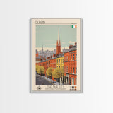Dublin Ireland Travel Poster Framed Canvas Print, Midcentury Modern Art, Pop Art Wall Decor, Scenic Bedroom Art, Office Decoration