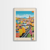 Gothenburg Sweden Travel Poster Framed Canvas Print, Midcentury Modern Art, Pop Art Wall Decor, Scenic Bedroom Art, Office Decoration