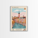 Helsingborg Sweden Travel Poster Framed Canvas Print, Midcentury Modern Art, Pop Art Wall Decor, Scenic Wall Art, Bedroom Decoration, Office Art