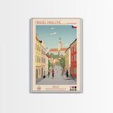 Hradec Králové Czech Republic Travel Poster Framed Canvas Print, Midcentury Modern Art, Pop Art Wall Decor, Scenic Living Room Art, Bedroom Gift