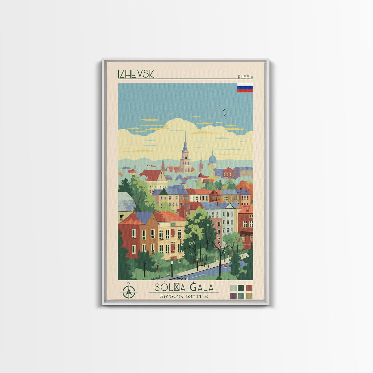 Izhevsk Russia Travel Poster Framed Canvas Print, Midcentury Modern Art, Pop Art Wall Decor, Scenic Living Room Art, Bedroom Gift