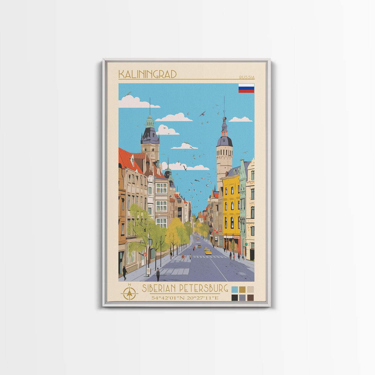Kaliningrad Russia Travel Poster Framed Canvas Print, Midcentury Modern Art, Pop Art Wall Decor, Home Decor, Vacation Gift, Bedroom Art