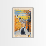 Kaluga Russia Travel Poster Framed Canvas Print, Midcentury Modern Art, Pop Art Wall Decor, Scenic Wall Art, Bedroom Decoration