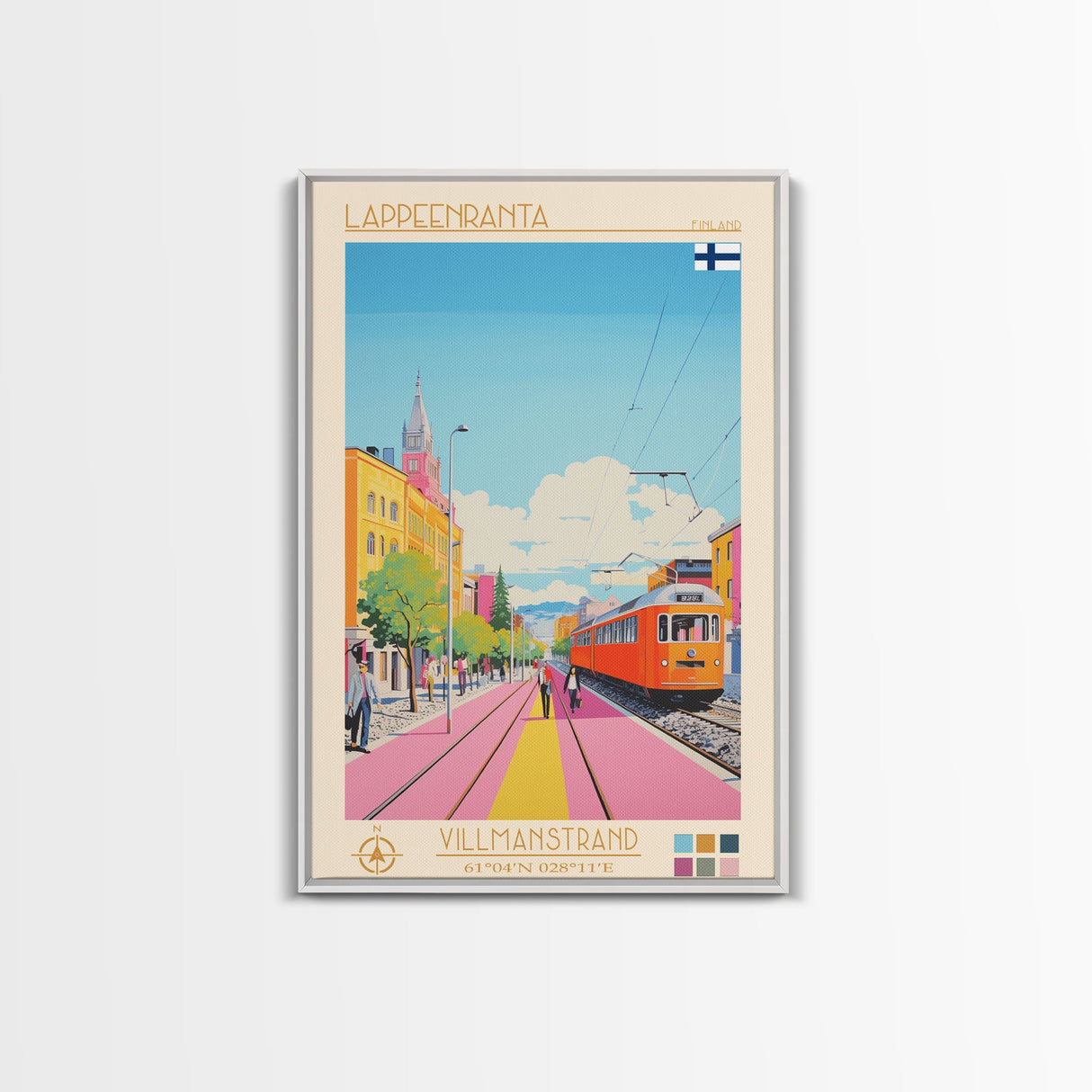 Lappeenranta Finland Travel Poster Framed Canvas Print, Midcentury Modern Art, Pop Art Wall Decor, Home Decor, Vacation Gift, Bedroom Art