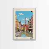 Leuven Belgium Travel Poster Framed Canvas Print, Midcentury Modern Art, Pop Art Wall Decor, Home Decor, Vacation Gift, Bedroom Art