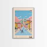 Loznica Serbia Travel Poster Framed Canvas Print, Midcentury Modern Art, Pop Art Wall Decor, Scenic Art, Home and Office Decoration