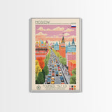 Moscow Russia Travel Poster Framed Canvas Print, Midcentury Modern Art, Pop Art Wall Decor, Scenic Wall Art, Living Room Decoration, Office Art