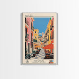Naples Italy Travel Poster Framed Canvas Print, Midcentury Modern Art, Pop Art Wall Decor, Scenic Wall Art, Living Room Decoration, Office Art