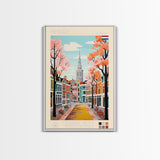 Nijmegen Netherlands Travel Poster Framed Canvas Print, Midcentury Modern Art, Pop Art Wall Decor, Scenic Living Room Art, Bedroom Gift