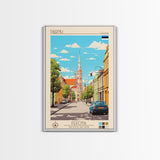 Pärnu Estonia Travel Poster Framed Canvas Print, Midcentury Modern Art, Pop Art Wall Decor, Scenic Wall Art, Bedroom Decoration