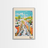 Pori Finland Travel Poster Framed Canvas Print, Midcentury Modern Art, Pop Art Wall Decor, Home Decor, Vacation Gift, Bedroom Art